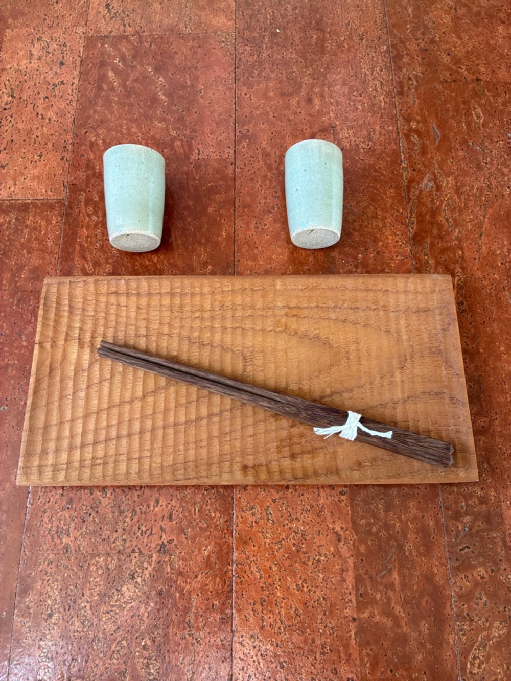 New never used Sushi set with sake cups and four chopsticks.